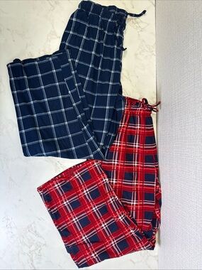 2 Royal Class Mens Medium Sleep Pants Red Blue Plaid Flannel Soft Pajama PJ